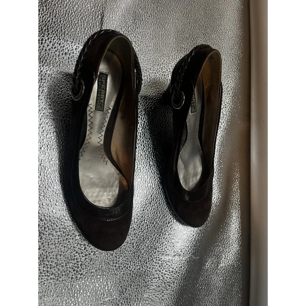 Womens Sperry Top-Sider Boat wedge heels Brown with braided trim detailing 7M